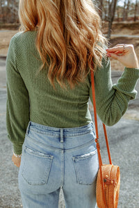 Women's Casual Knit Shirt Green Fashion shirt Scoop Neck Long Sleeve Top