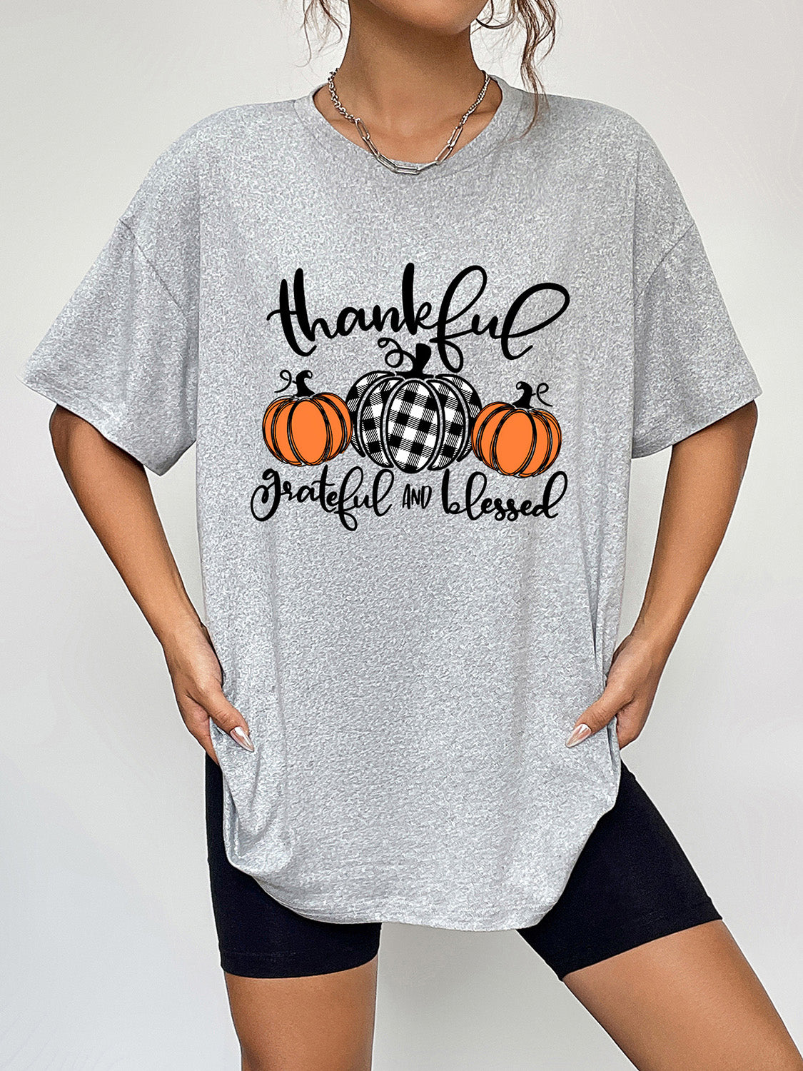 Round Neck Short Sleeve Fall Thanksgiving Season Graphic T-Shirt