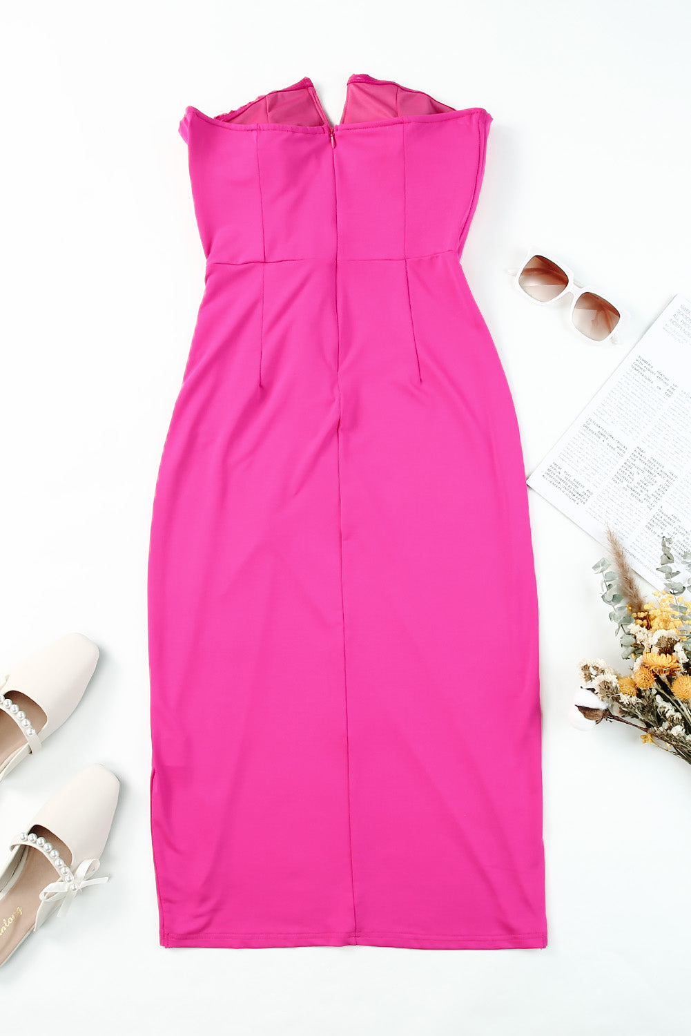 Hot Pink Sweetheart Neckline Twisted Slit Tube Mini Dress Women's Fashion sleeveless Evening Dresses