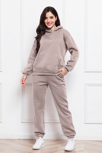 Drop Shoulder Long Sleeve Hoodie and Pants Set, 2 Piece Sweater and Pants Set