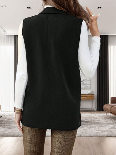 Womens Black Short Sleeve Blazer,  Pocketed Open Front Vest Coat