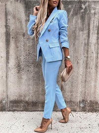 Women's Suit Work Attire Blazer and Trouser Matching Set Lapel Collar Long Sleeve Blazer and Pants Set