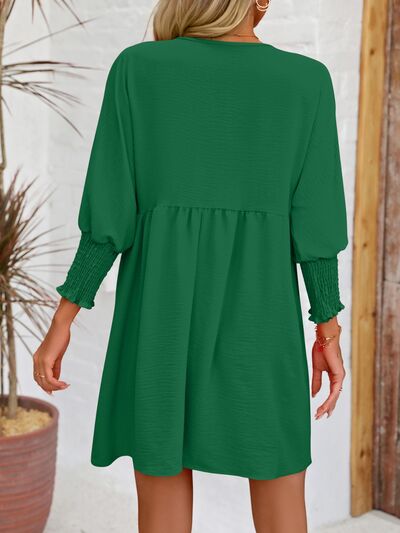 Round Neck Lantern Long Sleeve Casual Mini Dress