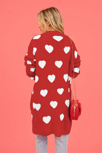 Heart Graphic Open Front Cardigan with Pockets Fashion Sweater