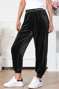 Womens Velvet Fashion Sweatpants Elastic Waist Pocketed Pants