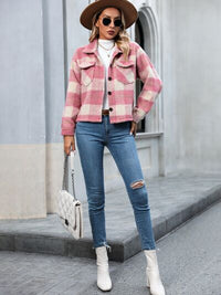 Plaid Button Up Dropped Shoulder Light Coat Jacket