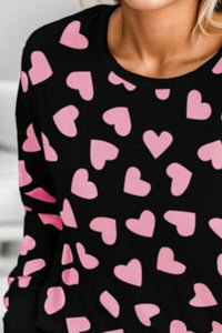 Heart Print Round Neck Top and Shorts Lounge Set Pajama Set Fashion Pajamas