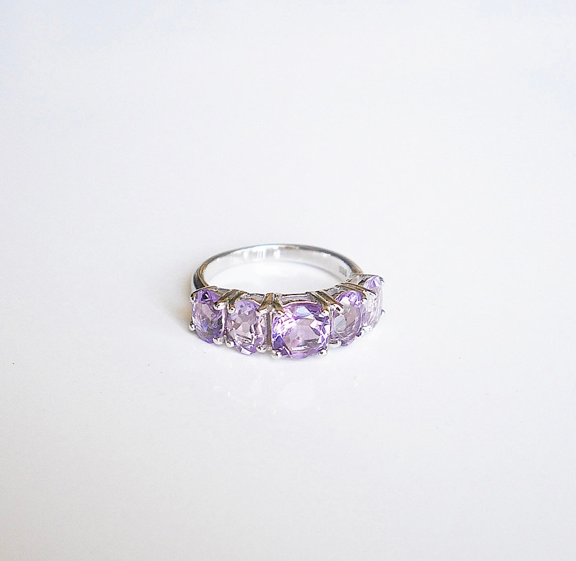 Amethyst Gemstone Baguette Front Eternity Style .925 Sterling Silver Waterproof Ring