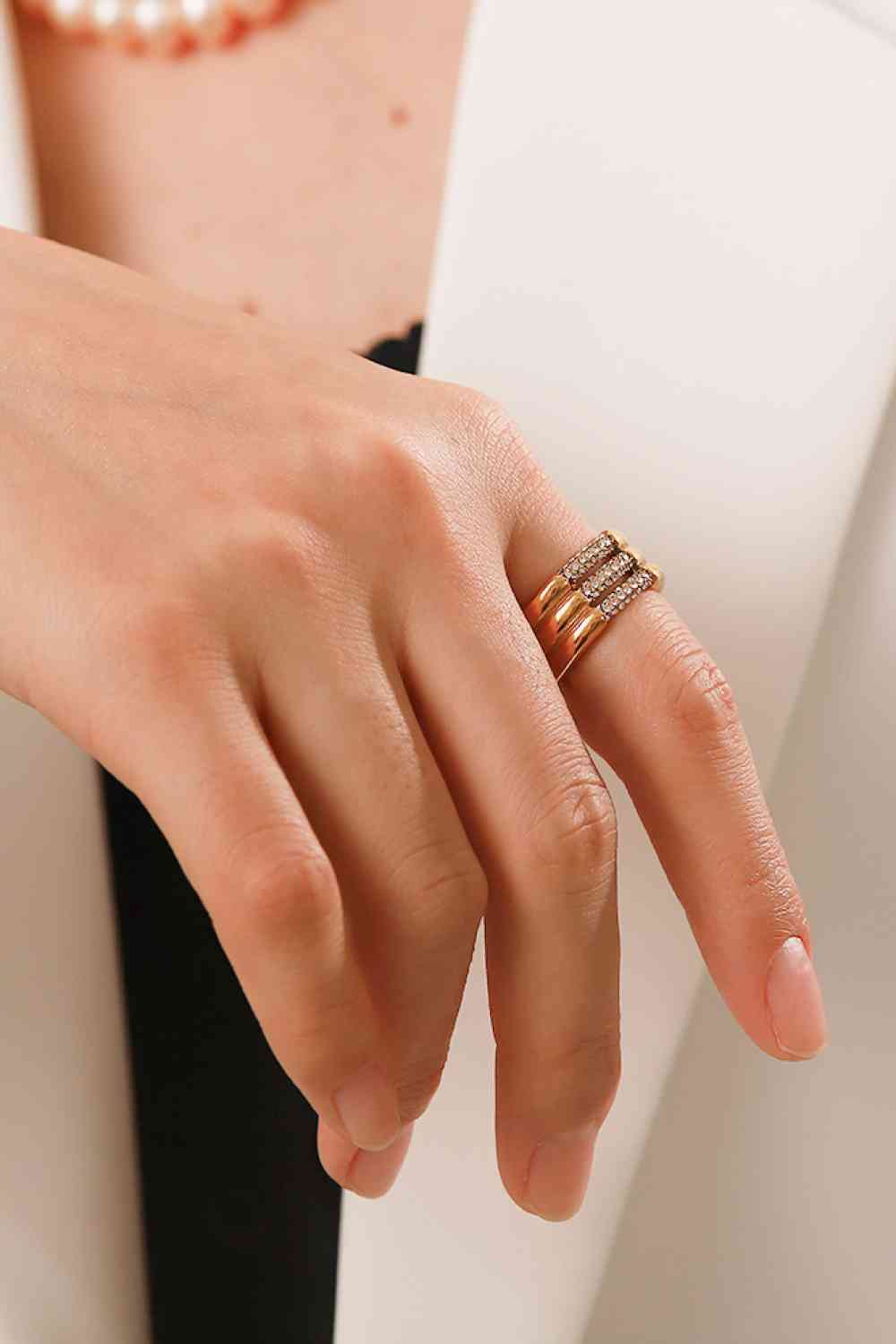 Layered Stacked Ring Triple-Layered Rhinestone 18k Gold Plated Ring