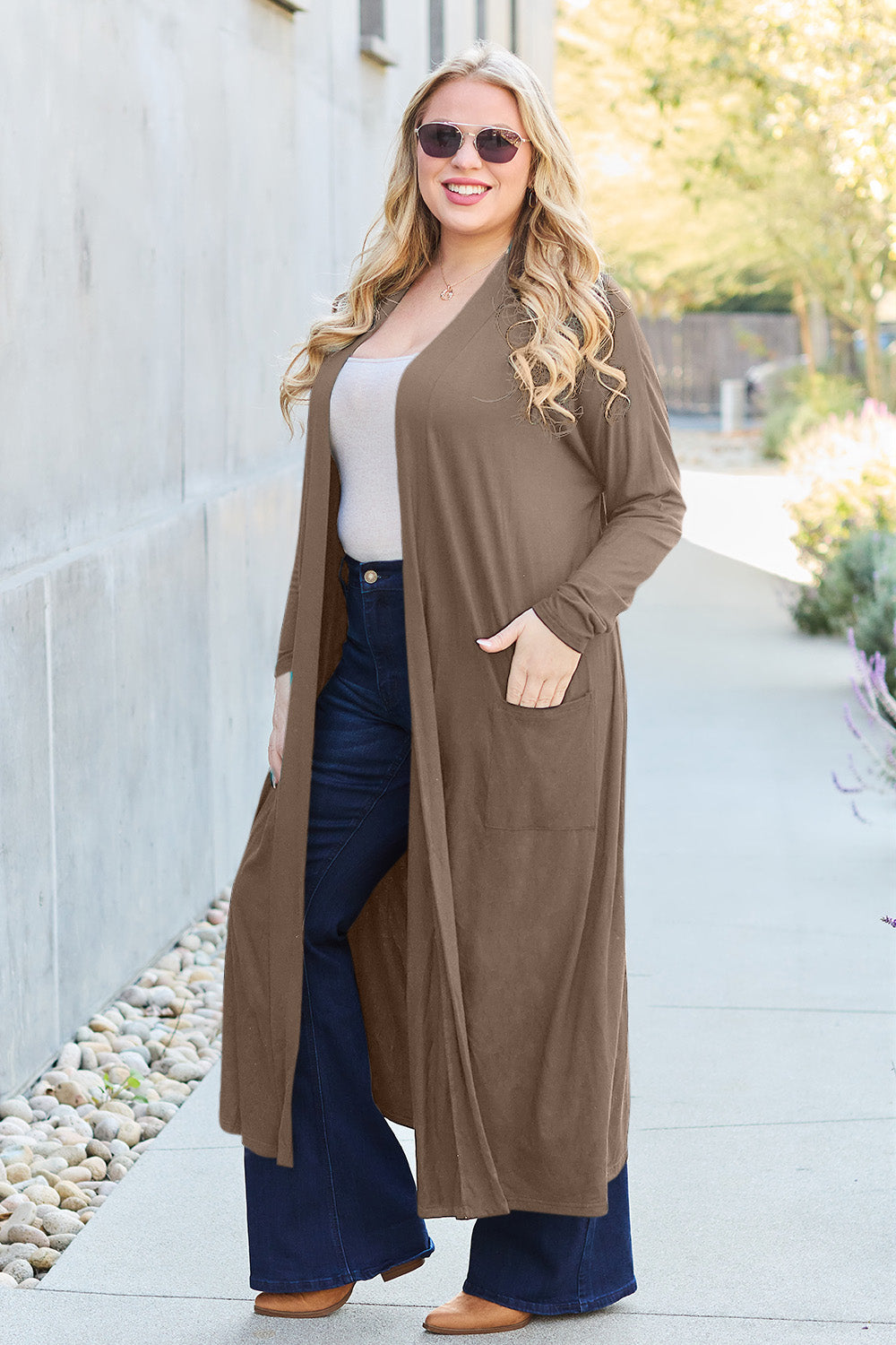 Open Front Sweater Long Sleeve Maxi Cardigan with Pockets Petite and Plus Size Fashion