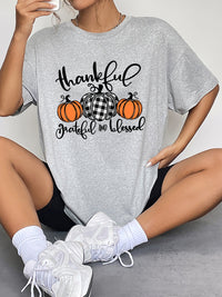 Round Neck Short Sleeve Fall Thanksgiving Season Graphic T-Shirt