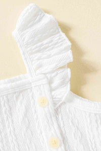 Baby Girl Decorative Button Ruffle Shoulder Textured Dress Baby Clothing