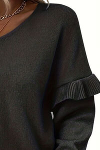 V-Neck Ruffle Trim Long Sleeve Fashion Sweater Women’s Fashion