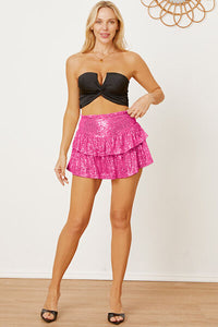 Sequin Layered Mini Skirt, ladies fashion sparkly ruffle short skirt