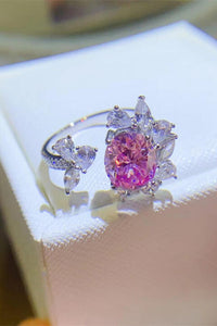 Pink Double Ring, 3 Carat Moissanite 925 Sterling Silver Open  Double Stone Statement Ring