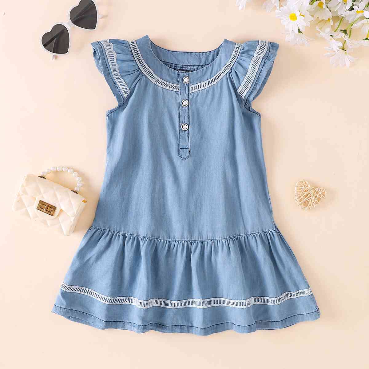 Contrast Round Neck Ruffle Hem Dress Girls Fashion Kids Fashion