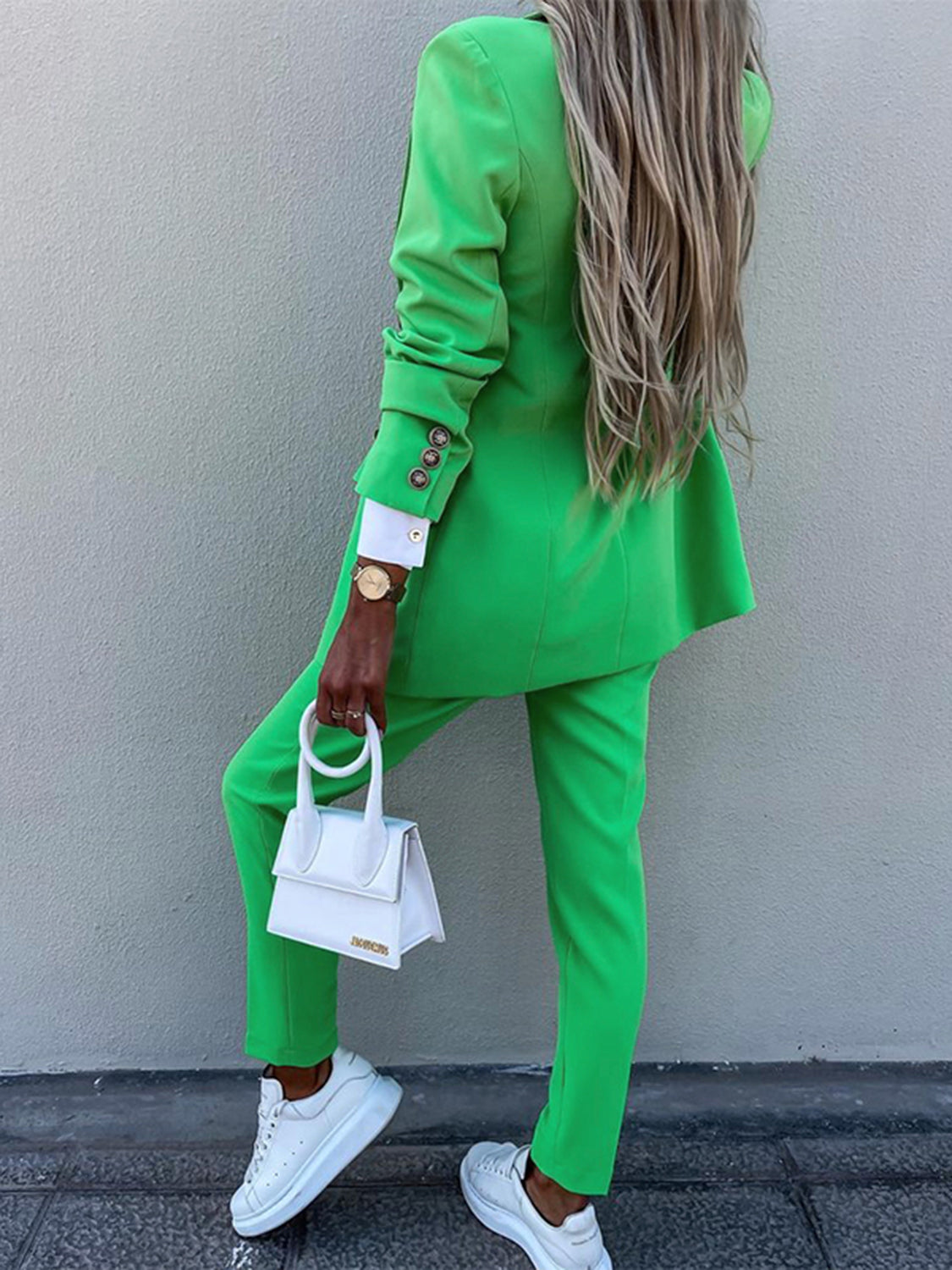 Women's Suit Work Attire Blazer and Trouser Matching Set Lapel Collar Long Sleeve Blazer and Pants Set