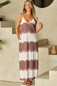 Casual Spaghetti Sleeve Maxi Dress Tie-Dye V-Neck Maxi Cami Dress