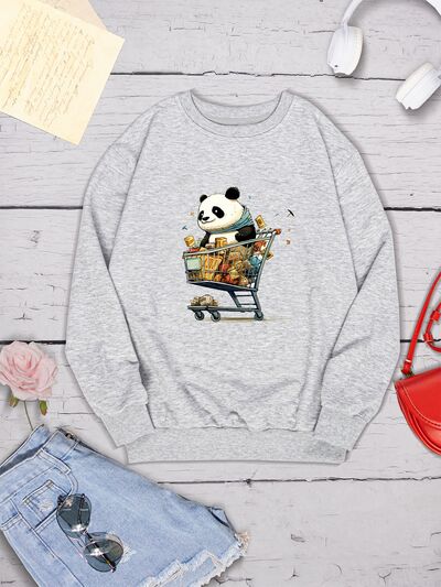 Women's Panda Fashion Sweater Round Neck Dropped Graphic Shoulder Sweatshirt and Gift