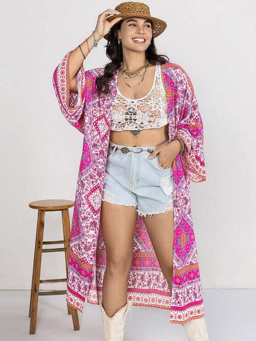 Women’s Boho Plus Size Printed Open Front Longline Cardigan