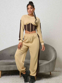 Matching Fashion Outfit Set Contrast Cropped Sweatshirt and Sweatpants Set Streetwear Womens Fashion Trending Y2K Outfit