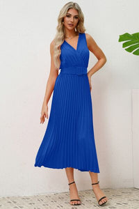 Women's Surplice Sleeveless Midi Pleated Dress