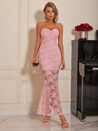 Pink Lace Sleeveless Maxi Dress New Women's Fashion Sexy Sweetheart Neck Tube Dress