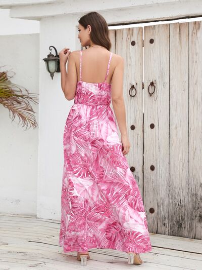 Vacation Jungle Printed Surplice Spaghetti Strap Maxi Dress