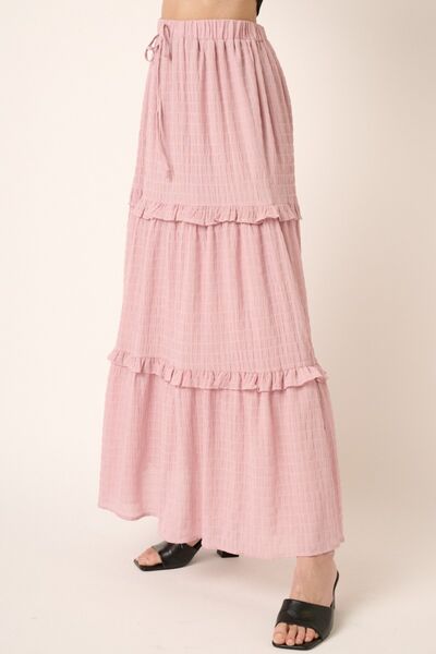 Casual Pink Long Skirt Mittoshop Drawstring High Waist Frill Flowy Maxi Skirt