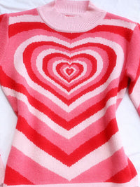 Heart Mock Neck Long Sleeve Fashion Sweater