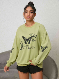 Butterfly Graphic Sweater Drop Shoulder Sweatshirt