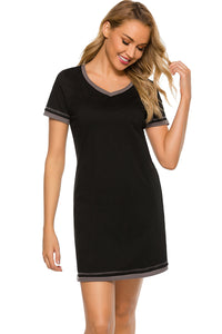 Pajama Dress Contrast Trim Short Sleeve Lounge Dress