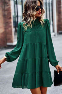 Womens Casual Tied Ruffle Collar Puff Sleeve Mini Dress