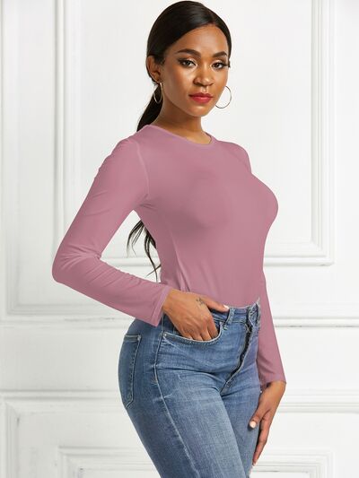 Round Neck Long Sleeve Womens Top Bodysuit