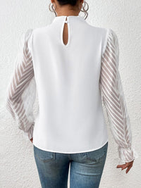 Mock Neck Flounce Fashionable Sheer Sleeve Blouse