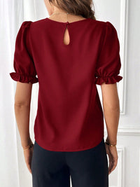 Solid Color Round Neck Flounce Short Sleeve Blouse Women's Casual Workwear Fashion