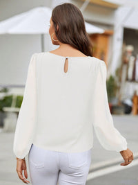 Solid Color Long Sleeve Shirt Women's Fashion Top Round Neck Balloon Sleeve Blouse