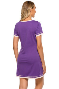 Pajama Dress Contrast Trim Short Sleeve Lounge Dress