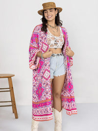 Women’s Boho Plus Size Printed Open Front Longline Cardigan