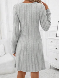 Sweater Dress Ribbed V-Neck Long Sleeve Mini Casual Womens Fashion