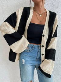 Striped Button Up Cardigan Fashion Open Sweater