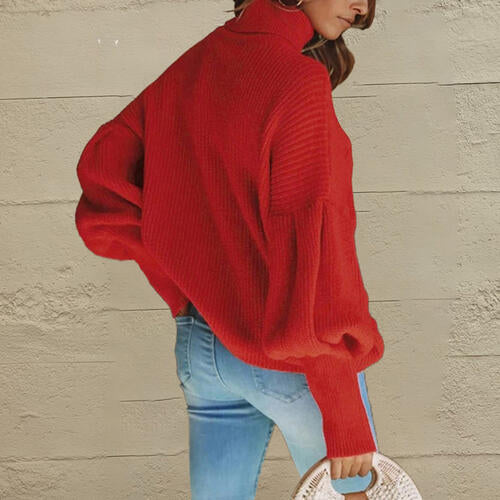 Turtleneck Lantern Sleeve Dropped Shoulder Puff Sleeve Fashion Sweater