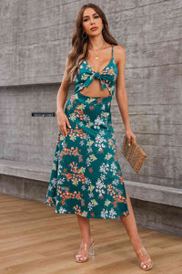 Cutout Spaghetti Strap Slit Floral Midi Dress