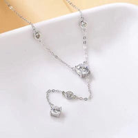 Lariat Necklace 1.5 Carat Moissanite 925 Sterling Silver Luxury fine Jewelry