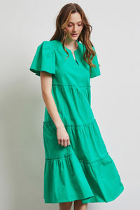 KESLEY Cotton Poplin Ruffled Tiered Midi Dress Petite and Plus Size Women’s Fashion