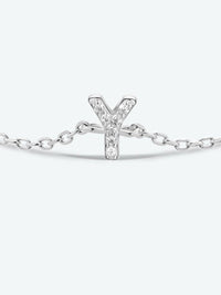 Initial Letter Bracelet, V To Z Zircon 925 Sterling Silver Bracelet