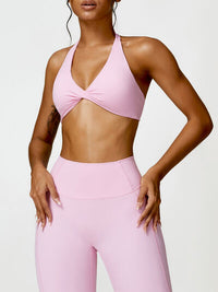 Twisted Halter Neck Active Nylon Sport Bra