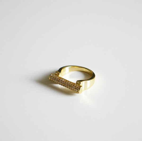 gold bar ring pave cubic zirconia diamond cz sterling silver unique rings trending on instagram and tiktok. Unique statement rings. Designer inspired gold rings Kesley Boutique