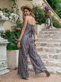 Boho Jumpsuit Sleeveless Tied Printed Tube Wide Leg Pant Romper casual and comfortable fashion