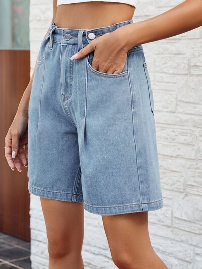 Women's High Waist Denim Shorts with Pockets, Ladies Skater Jorts, Bermuda Shorts Denim